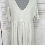 Urban Outfitters Linen Blend Babydoll Mini Dress Beige Small V Neck Button Photo 0
