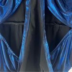 ZARA  Blue Metallic Laminated Long Sleeves Front Cutouts  Bodysuit Size Medium Photo 5