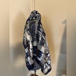 Vintage 70s Scarf Shawl Abstract Blue Gray White Flowy 40” x 40” Korea Photo 4