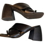 MYHW Black Leather Square Toe Block Heel Mules Slides Sandals Women's Size 9 Photo 0