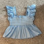 TCEC NWT  blue and white ruffle sleeve tank top Sz L Photo 1