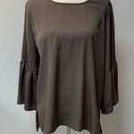 Bobeau Brown Crew Neck Bell Sleeve Blouse XL Business Lightweight split sides Photo 0