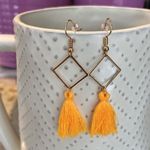 NEW! BOHO Rose Gold Geometric and Yellow Fringe Tassel Earrings Photo 1