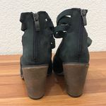 Free People  Hybrid Charcoal Gray Nubuck Leather Strappy Chunky Heeled Booties 37 Photo 4