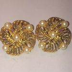 M. Jent Vintage Gold Tone and Faux Pearl Retro Boho Earrings Photo 2