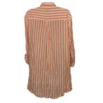 Tahari  Orange & White Striped Button-Down Shirt Long Sleeve Linen Blend Size L Photo 2