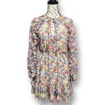 ZARA  Pink Floral Ruffle Tiered Long Sleeve Mini Dress Boho Cottagecore Fairy L Photo 4