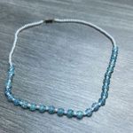 Vintage Beaded Floral Necklace Blue White Photo 0