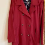 L.L.Bean red trench coat jacket with plaid lining Photo 0