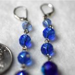 Trendy Blue Glass Beaded Silver Tone Tassel 4.5" Dangle French Clip Earrings Photo 3