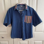 Starfire denim short sleeve embroidered floral button size 10 Blue Photo 0