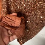 Free People Shimmer & Shine Sequin Bodysuit Brown Beige Cowl Neck Size Medium Photo 3
