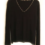 Black Knit V Neck Top with Silver Grommet Accents Size M Photo 0