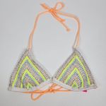 Victoria's Secret Victoria’s Secret String Triangle Beaded Bikini Top Orange White Yellow Neon M Photo 2