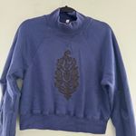 Free People Movement Good Times Embroidered Mock Neck Pullover Sweatshirt Blue Photo 1