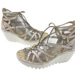 Fly London * Yuke Sandal Womens Size 38 Wedge Strappy Gladiator White Metallic Photo 6