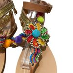 Elina Linardaki Embellished Coin Thong Sandals Tan Womens Size 40 US 9 Nwot Pink Photo 1