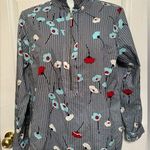 Tommy Hilfiger Sz XL Poppy Floral Red White Blue Striped Half Zip Blouse Photo 0