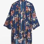 Pink Clover  Size Small Maples Open Front Floral Kimono Cardigan Navy Blue Swim Photo 0