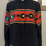 Roper Vintage 80s Western Abstract Shirt Women Rodeo Cowboy Hidden Button Photo 0