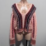 Free People  Passion Fruit Peach Fringe Sweater Alpaca Wool Large Boho Photo 1