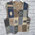Woolrich Vintage  Patchwork Winter Concept Vest Womens L Wool Beige Blue Owl Snow Photo 1