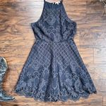 Black Swan • Charlotte Lace Skater Dress mini apron neck crochet Charcoal Grey Photo 2