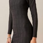 Reformation DEE waffle print sheer long sleeve bodycon mini little black dress L Photo 1