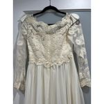 Vintage Priscilla of Boston Wedding Dress Gown Lace Sleeves Bridal needs dye Tan Photo 9