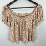 Lucky Brand  Boho Top Womens Small Pink Floral Smocked Crop Peasant Cottage Photo 0