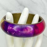 Vintage Chunky Rainbow Inlay Bangle Bracelet ✨ Gold Photo 3