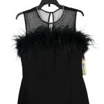 Eliza J NWT Black Feather Trim Illusion Neck Sheath Cocktail Dress 8 M Photo 3