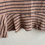 Free People We The Free Auntie Em Brown and Black Striped Fringe Neck Peplum Sweater Top S Photo 4