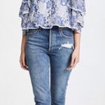Rebecca Minkoff Dena Cold Shoulder Blouse Blue Floral Lace NWT Size Small Photo 0