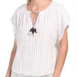 Joie ‎ Striped Top Gauzy Fringe Tie Peasant Boho SS Shirt Small White Black Photo 0