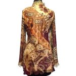 Cache  Gold Silk Shimmer Lined Embellished Peasant Boho Lace Up Top New $138 NWT Photo 2