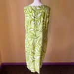 Grace Dresses 100% Silk Shift Dress Green White‎ Leaf Print Scallop Hem Size 16 Photo 4