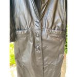 Vintage Gitano Black Leather Trench‎ Coat Longline Button Front Women's L Size L Photo 6