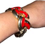 Costume Jewelry Red And Gold Metal Bracelet Stretches 80’s/90’s Women’s Photo 2