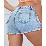 No Boundaries Nobo  Shorts Size 11 Acid Wash Blue Denim Jean Stretch Ripped Raw Photo 1