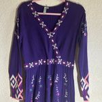 Sahalie Medium Purple Embroidered Sweater Pleated Hippie Boho Cotton Knit Dress Photo 2