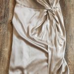 Michelle Mason  Silk One Shoulder Dress Size 10 Gray NWT Midi Draped Photo 4