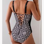 Amazon Women's Tummy Control 1pc Swimsuit Slimming Lace Up Back Bathing Suit V Neck M Photo 8