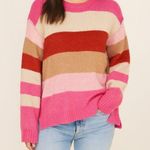 JODIFL  Women's Multicolor Striped Long Sleeve Crew Neck Knit Sweater small Photo 0