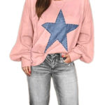 Plus Studded Star Graphic Oversized Pink Top Blouse Blue Star Size 2x Worn Once Photo 0