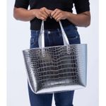 Mansur Gavriel Large Metallic Croc Tote Silver Womens Size OS Photo 2