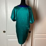 VINTAGE BLUE & GREEN SATIN PEARL BUTTON SHIRT DRESS Size M Photo 3