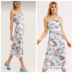 Free People Beach Tropical Midi Dress Women’s Size 0 Neutral Tie Strap Ruffle Photo 1