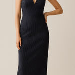 Anthropologie NEW  Pinstripe Strapless Midi Dress 6 – Notched Neck Minimalist Photo 0