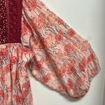 Floral Silk Blend Peasant Blouse with Lace Detail Red Size M Photo 3